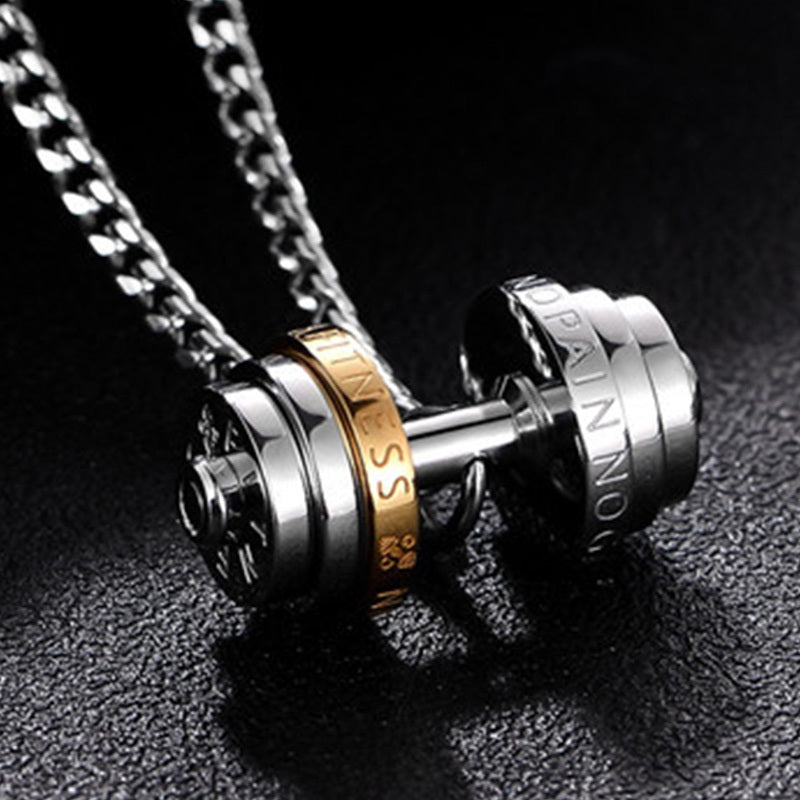 Stainless Steel Weights Gym Barbell Necklace Men null