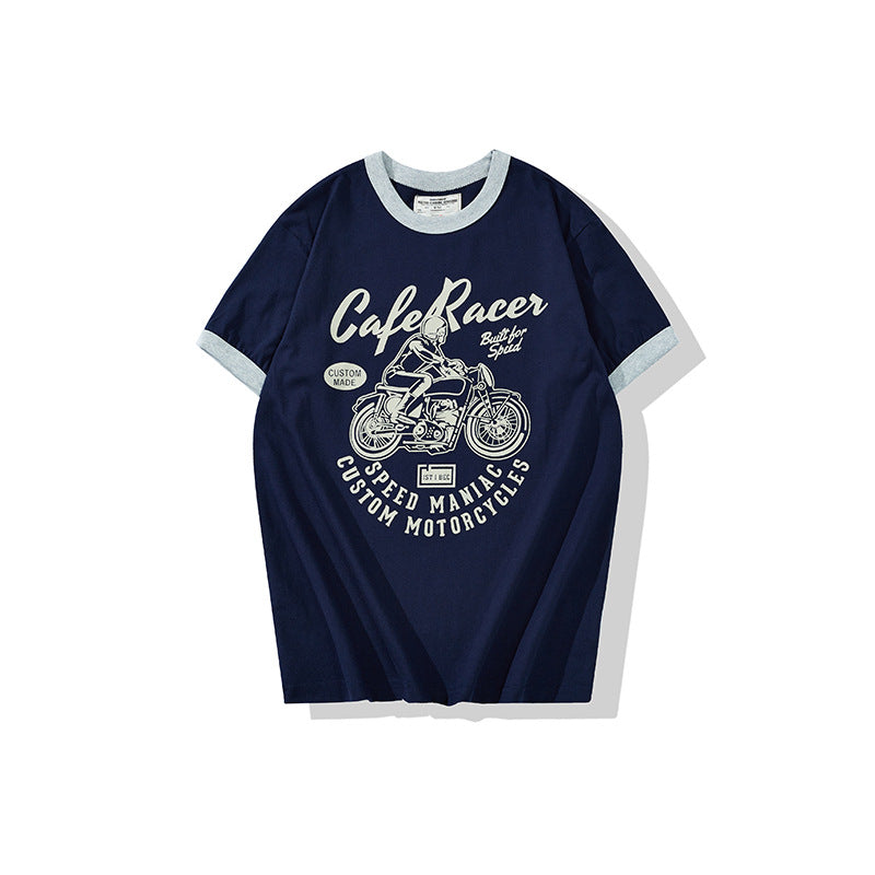 Men's Round Neck Multicolor Collar Short Sleeve T-shirt