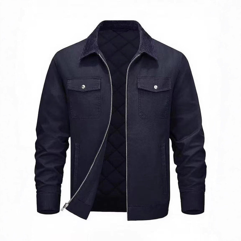 Men's Cotton-padded Clothes Long Sleeve Polo Collar Solid Color Warm Loose Casual