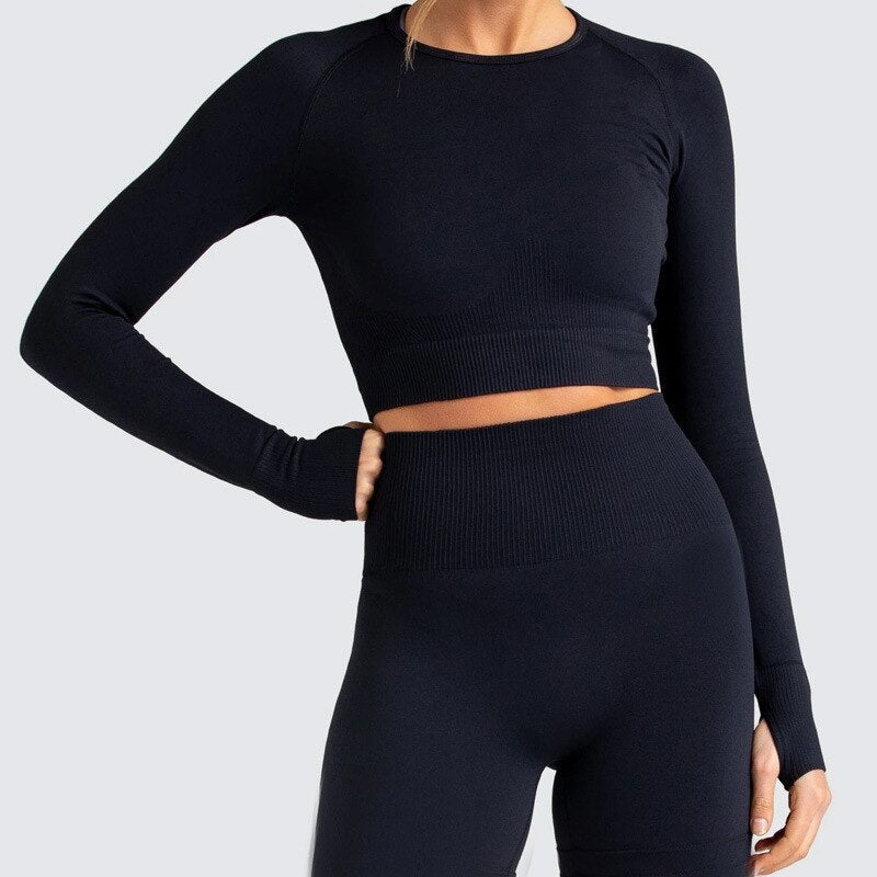 Women's Knitted Seamless Yoga Suit Sports And Fitness Two-Piece Suit null