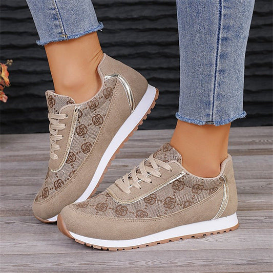 Flower Print Lace-up Sneakers Casual Fashion Lightweight Breathable Walking Running Sports Shoes Women Flats null