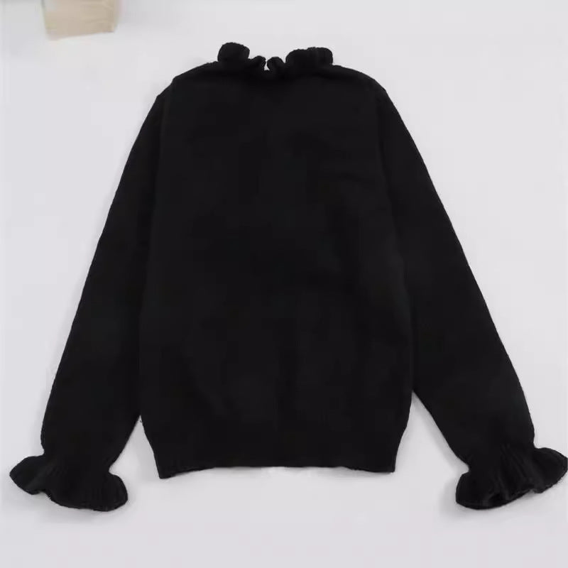 Winter V-neck Ruffled Knitted Sweater Fashion Pullover Long-sleeved Tops For Women null