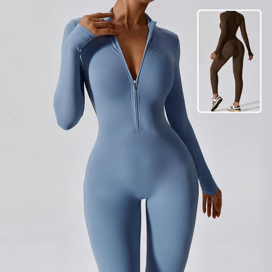 Zipper Long Sleeve Jumpsuit Yoga Fitness Training Pants Tight Hip Seamless Sports Jumpsuit For Women Clothing null