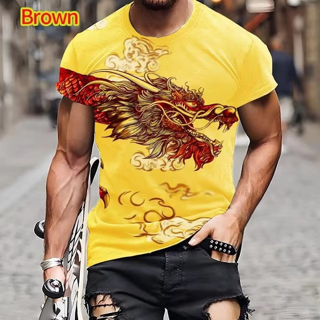 Dragon Pattern T-shirt 3D Printing Men's Short Sleeve Top