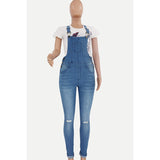 Womens Ripped Washed Denim Overalls