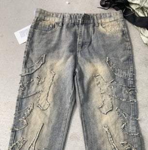 Stitching Wide Leg Jeans Embroidered Men And Women