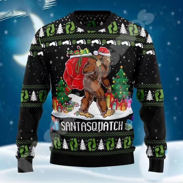 Christmas Chunky-knit Hoodie With Graffiti Tattoo And Vintage Print Unisex Harajuku-style Casual 3D Digital Design