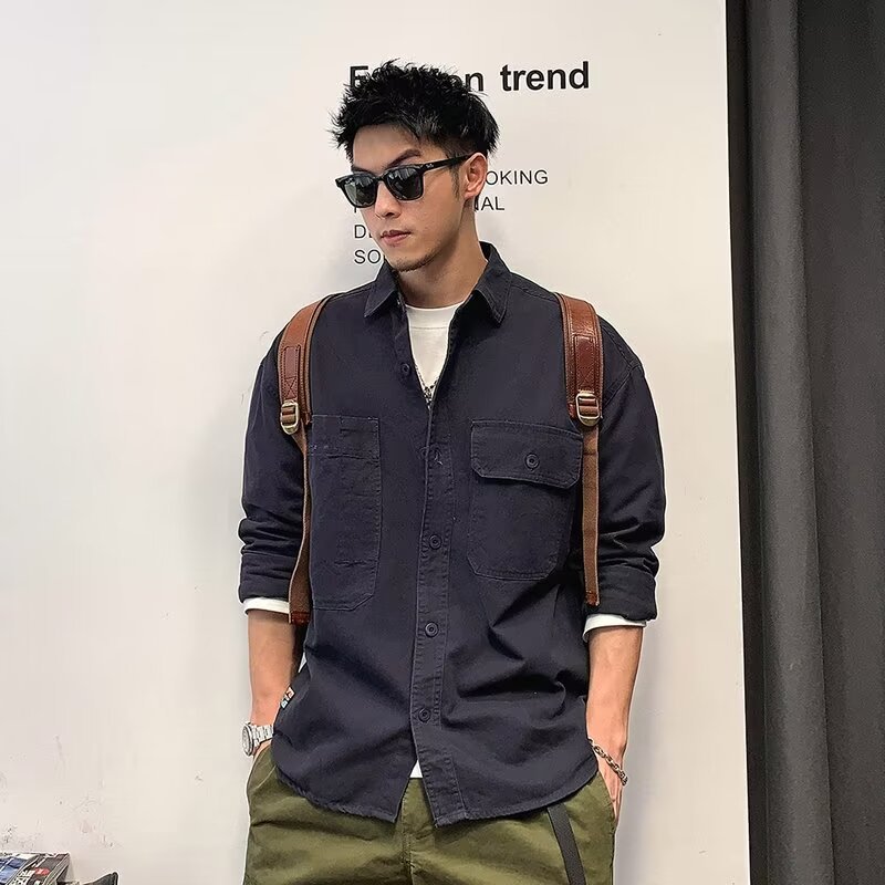 Mens Loose-fitting Plus-size Long-sleeve Shirt Jacket For Fall