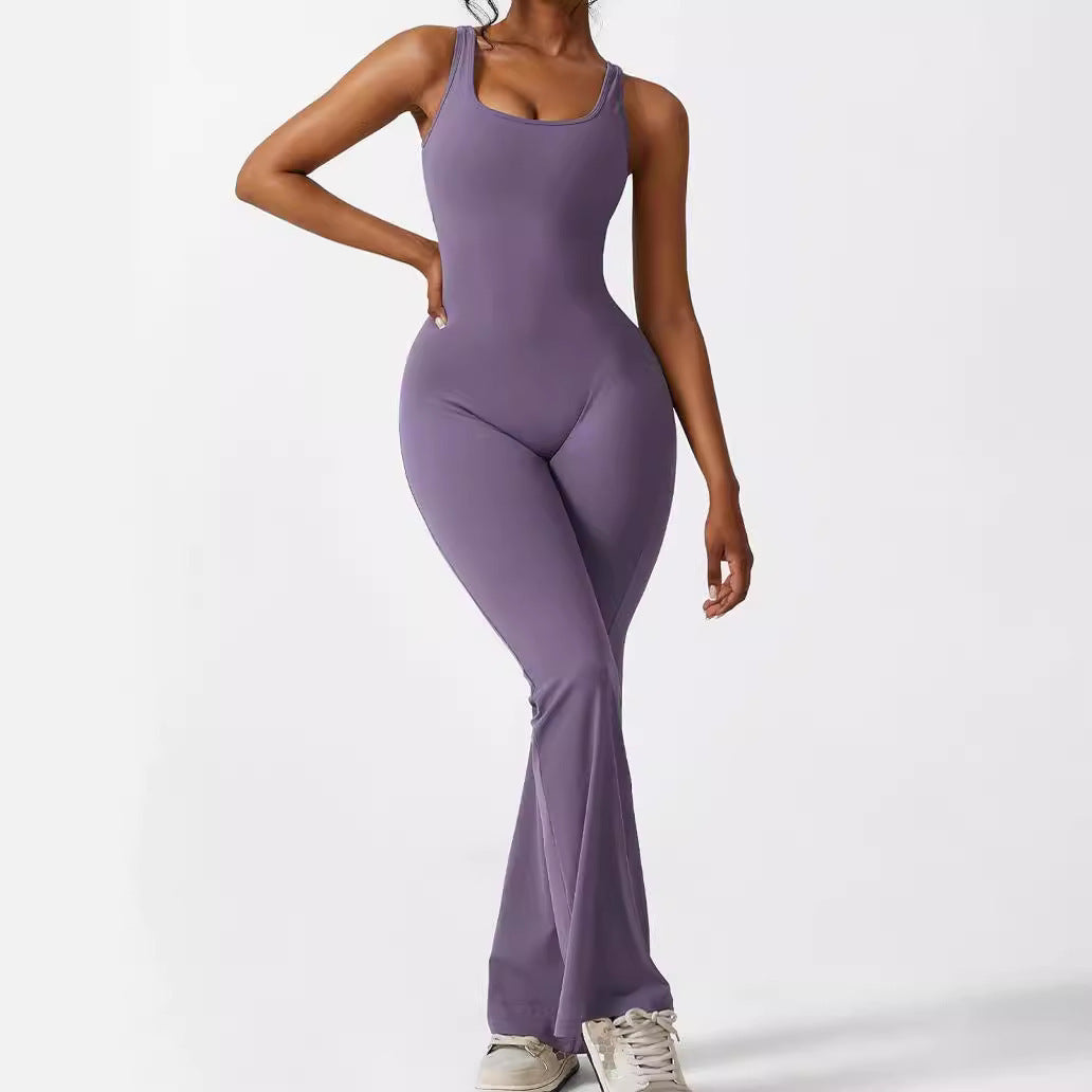 Women Sleeveless Flare Jumpsuits Fitness Yoga Long Pants null