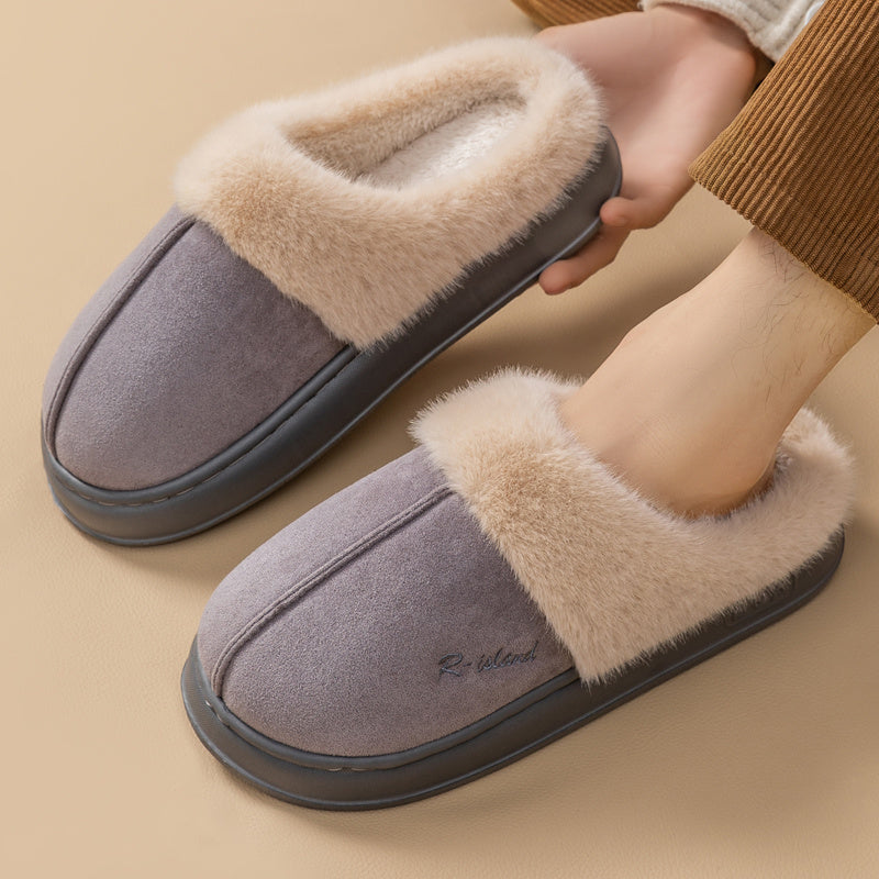 New Winter Cosy Warm Couple Style Concise Fluffy Slippers Women Men Non-slip Soft Slides Indoor Mule Ladies' Home Cotton Shoes null