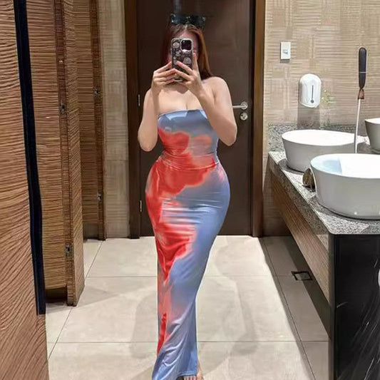 Slim Slit Tube Long Dress Summer Sexy Pint Party Beach Dresses Women's Clothing null