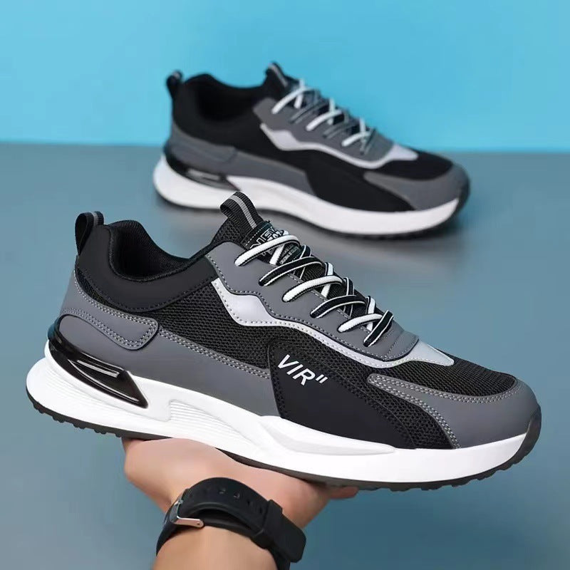 Men's Color Block Mesh Shoes Fashion Casual Lace-up Sneakers Outdoor Breathable Running Sports Shoes null