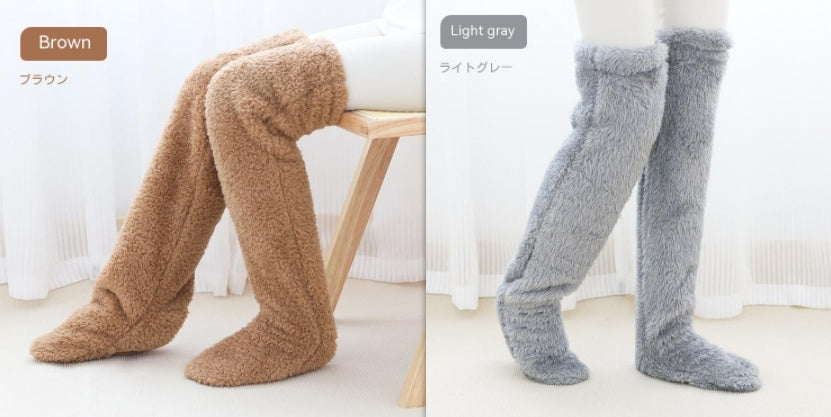 Over Knee High Fuzzy Long Socks Winter Warm Cold Leg Knee Joint Cold-proof Stockings Home Floor Sleeping Socks null