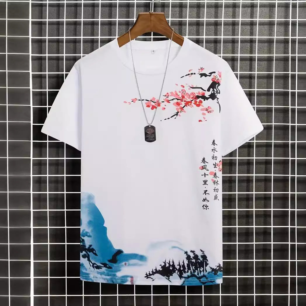 Men's Round Neck Cotton Short-sleeved T-shirt Digital Creative Printing