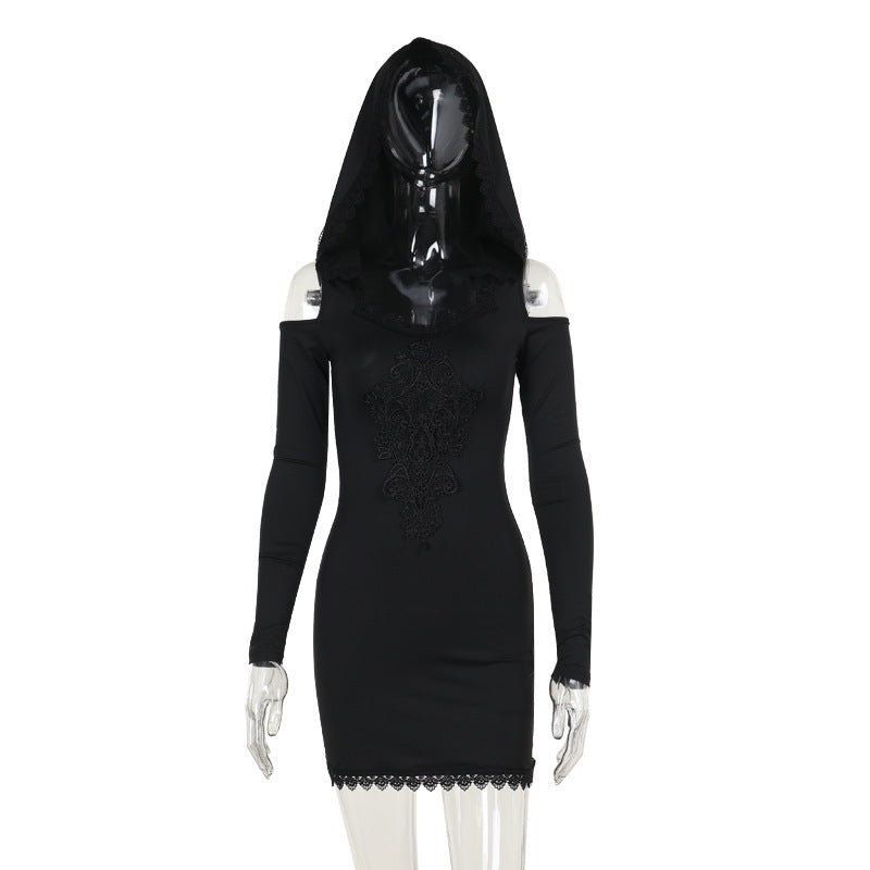 Hooded Lace Long-sleeved Dress Women null