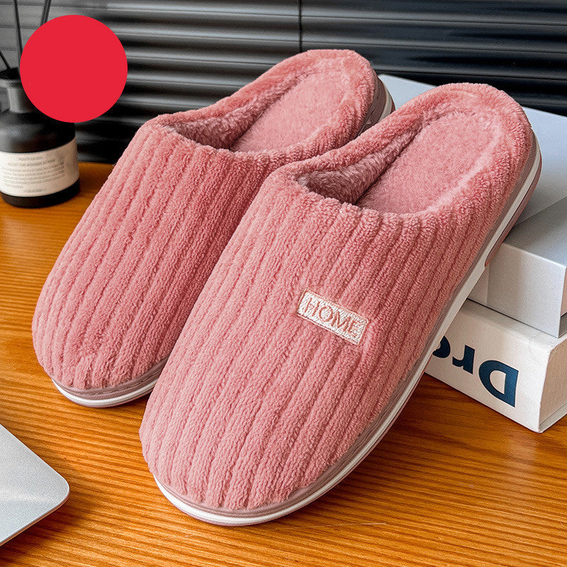 Solid Color Simple Cotton Slippers Winter Non-slip Home Warm Plush Slippers Household Indoor Couple Women's House Shoes null