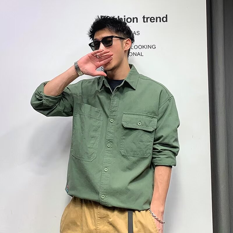 Mens Loose-fitting Plus-size Long-sleeve Shirt Jacket For Fall