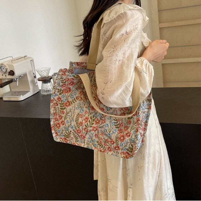 Flowers Canvas Handbag Fashion Large Capacity Shoulder Bags For Women null