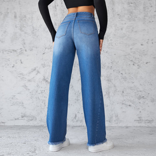 Fashion Straight Wide-leg Jeans Casual High-waist Non-elastic Womens Clothing null