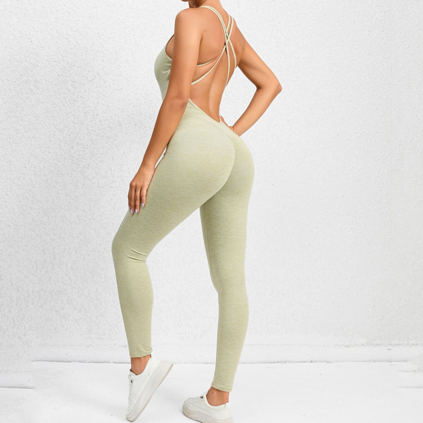 Yoga Jumpsuit With Cross-strap Back Design Quick-drying Tight-fitting Running Sports Fitness Pants Fashion Seamless Leggings For Womens Clothing null