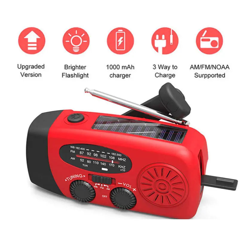 Solar hand crank USB charging radio flashlight null