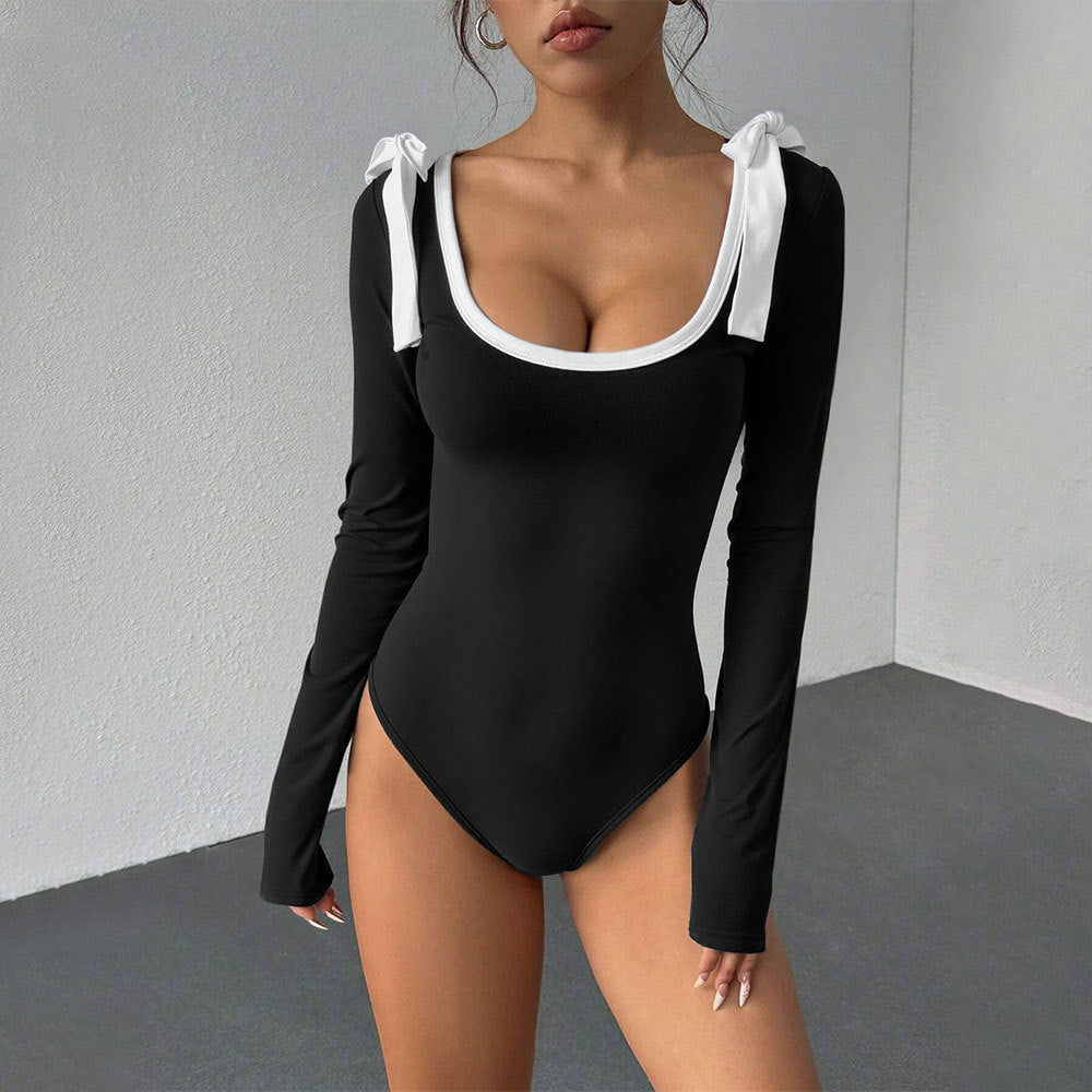 Sexy Slim-fit Square Neckline And Flared Sleeves Sexy Long-sleeved Jumpsuit