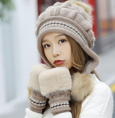 Cozy Knit Fleece-Feel Beanie With Ear Flaps & Pompom Warm Winter Hat For Women Perfect For Skiing & Outdoor Activities null