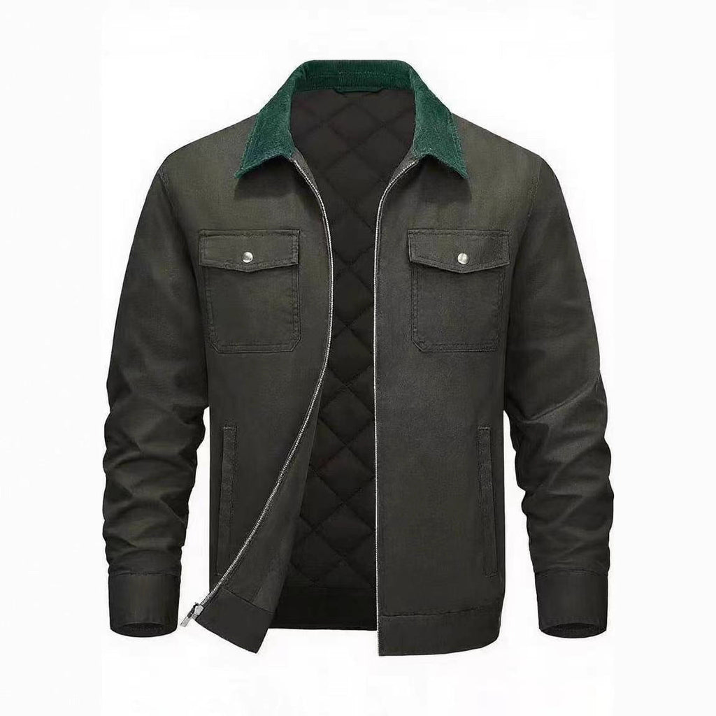 Men's Cotton-padded Clothes Long Sleeve Polo Collar Solid Color Warm Loose Casual