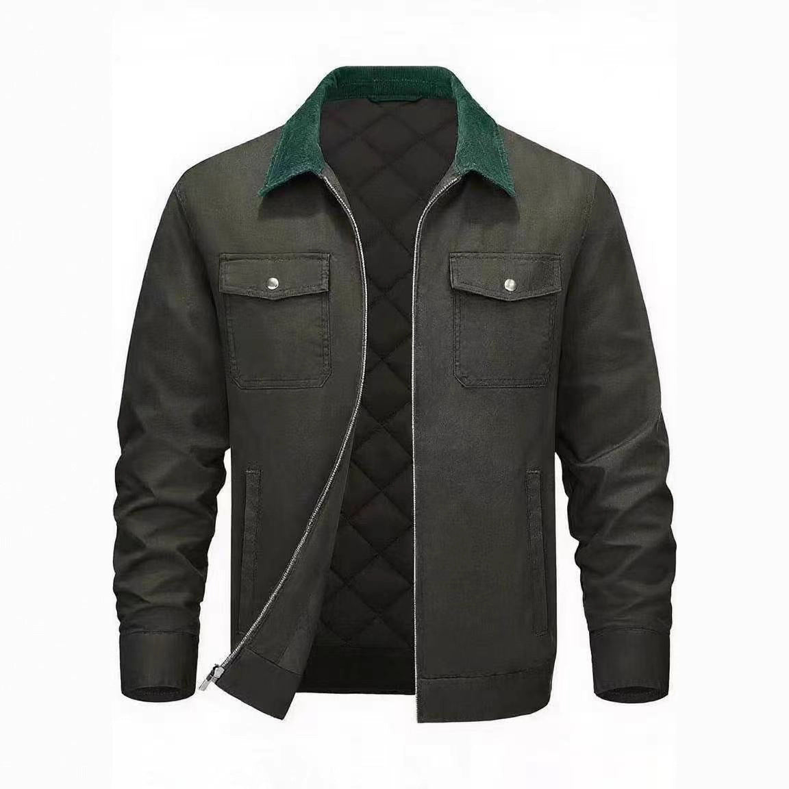 Men's Cotton-padded Clothes Long Sleeve Polo Collar Solid Color Warm Loose Casual