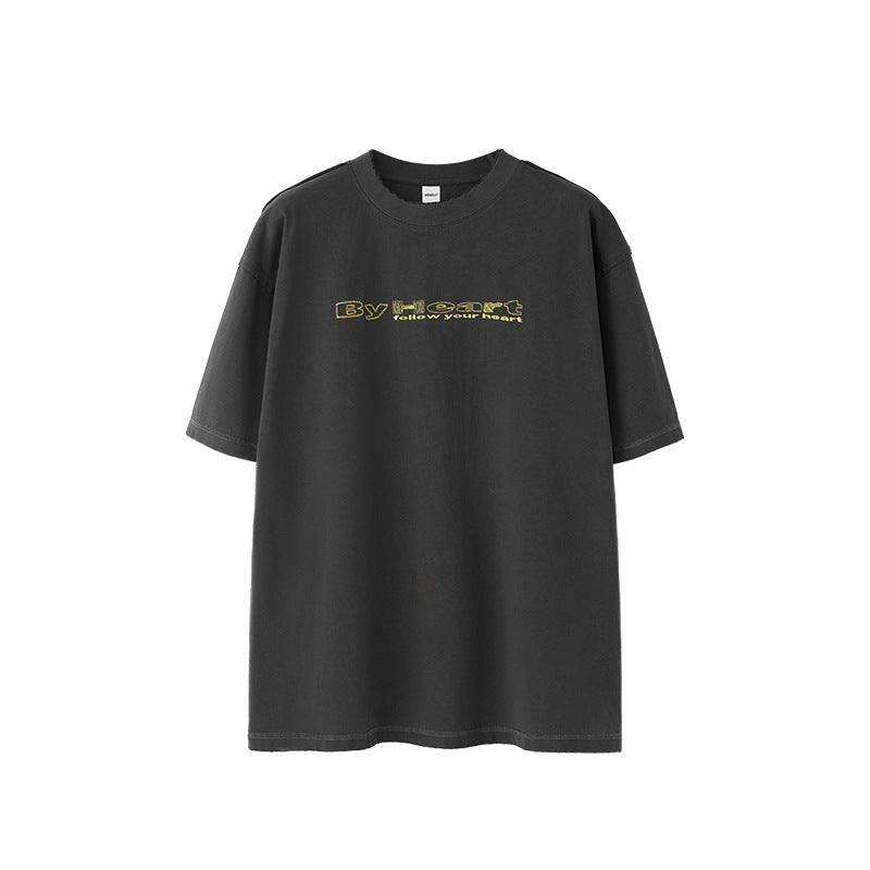 Worn Washed Embroidered T-shirt American Retro