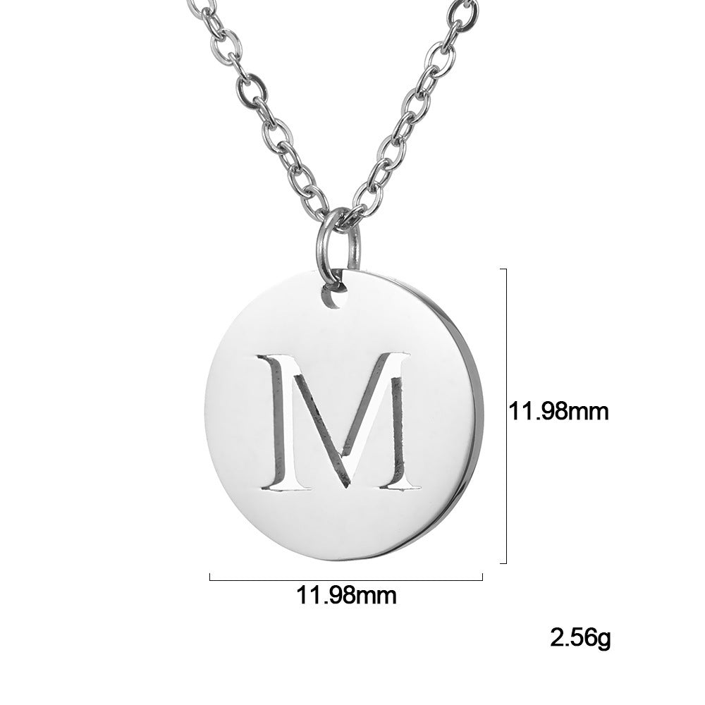 European And American Fashion Minimalist Titanium Steel Color Retention A- Z 26 Capital Letter 12mm Round Plate null