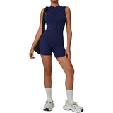 European And American One-piece Jumpsuit With Stand-up Collar, Zipper, And Sleeveless