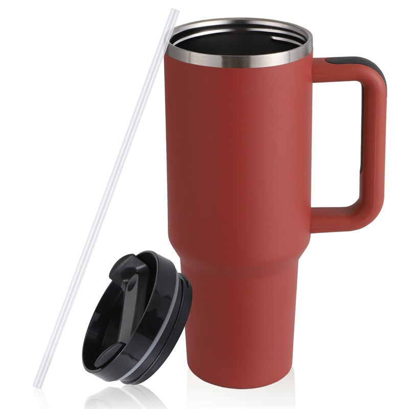 40oz Straw Coffee Mug With Handle Portable Car Stainless Steel Water Bottle Large Capacity Travel Bisphenol A Free Mug null