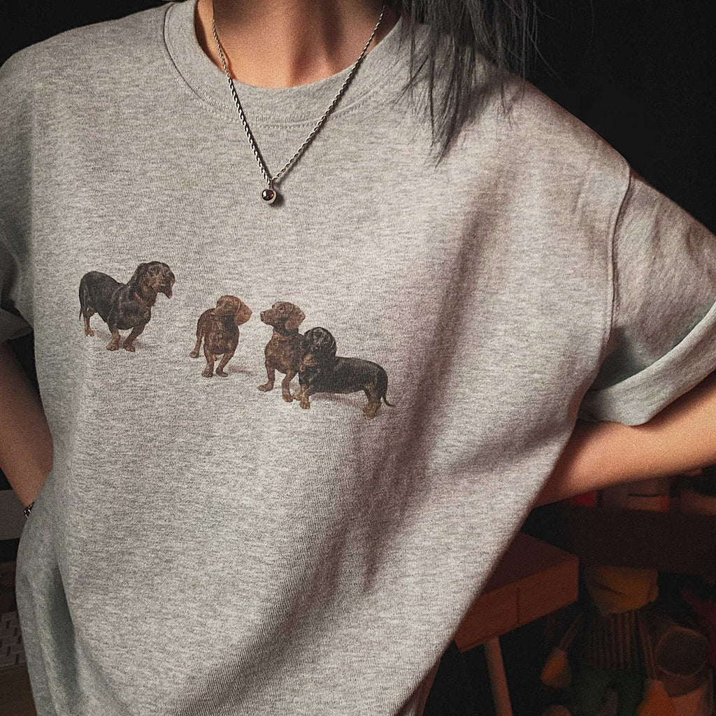 Sausage Dog Dogs Retro American Heavy Short-sleeved T-shirt