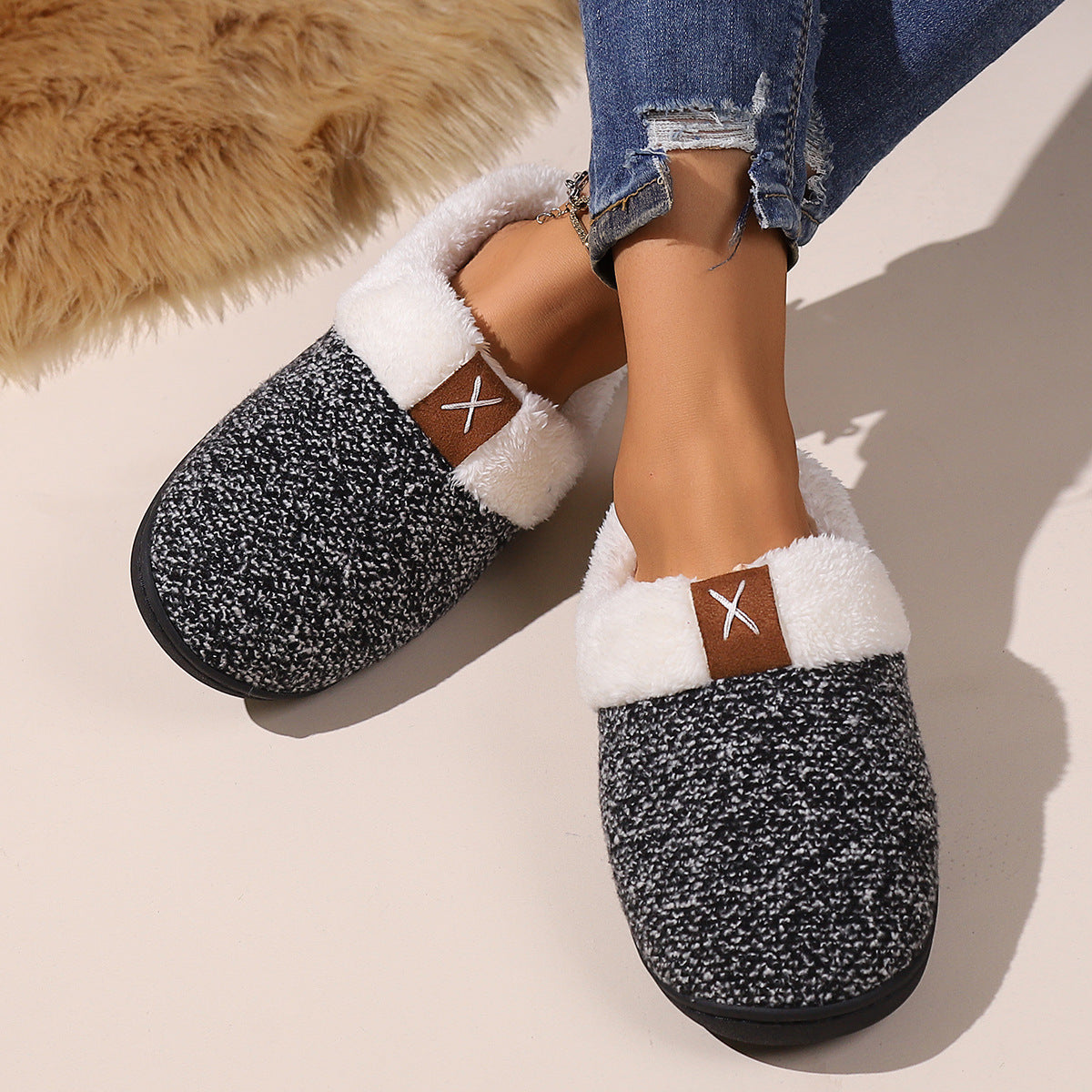 Winter Plush Slippers Fashion Thick Bottom Warm House Shoes For Women Men Indoor Bedroom Floor Slipper null