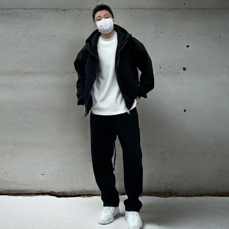 Thickened Casual Sportswear Set For Men Loose Fitting Hooded Jacket And Matching Pantstwo Piece Set