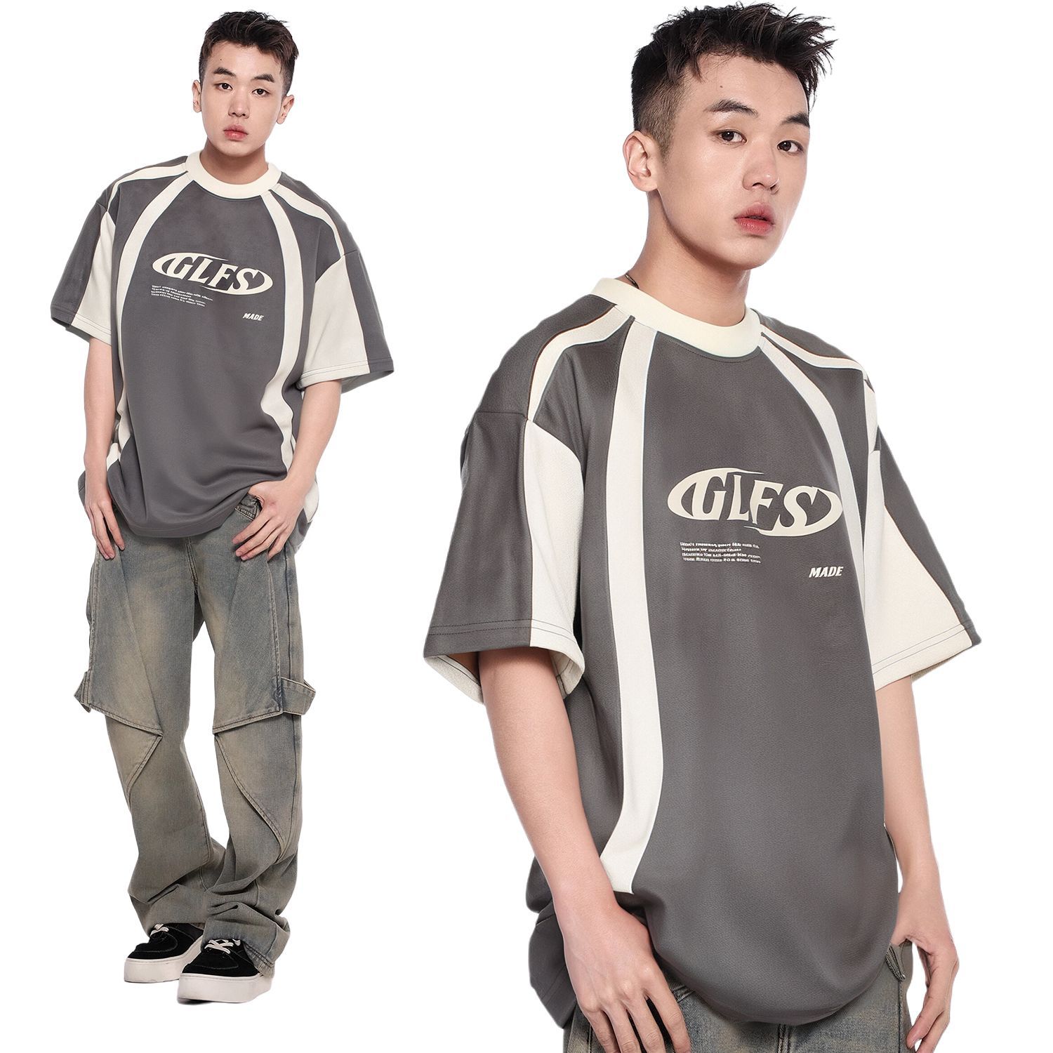 Summer Letters High-grade Design Men's Loose Deconstructed Suede Short-sleeved T-shirt