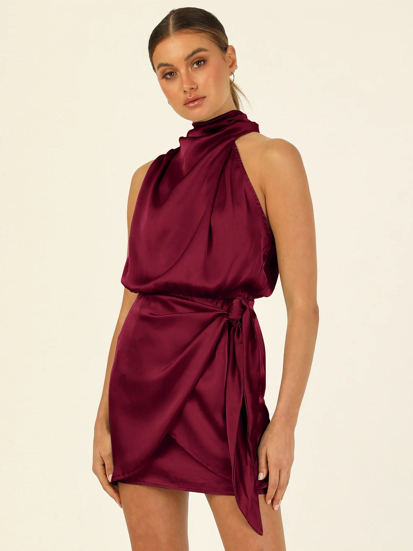 Satin Tied Slim Fit Socialite Dress Fashion.