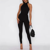 Women's Pure Color Halter Backless Sexy Slim-fit Jumpsuit Trousers