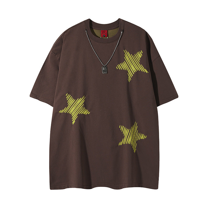 Cool Contrast Color Five-pointed Star Lazy And Loose Top