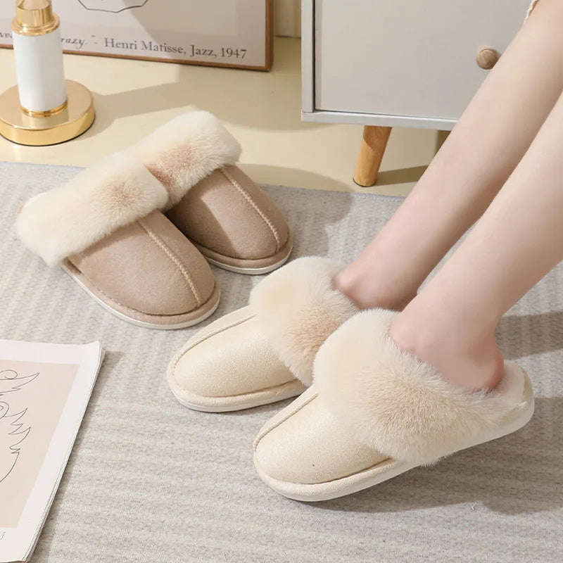 Winter Warm Plush Home Slippers Indoor Fur Slippers Women Soft Lined Cotton Shoes Comfy Non-Slip Bedroom Fuzzy House Shoes Women Couple null