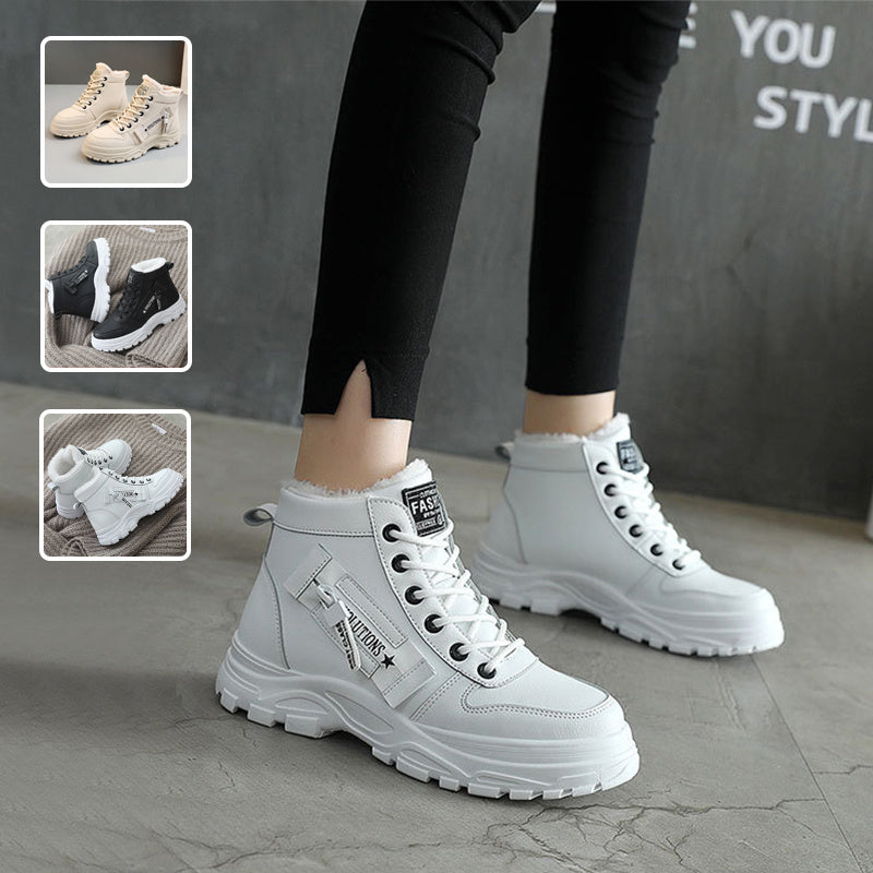 Fleece Lace-up Boots Winter Warm Short Plush High-top Shoes null