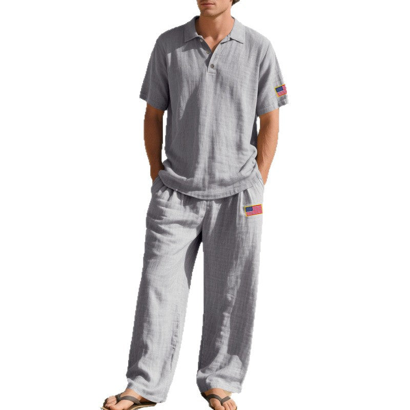 Linen Suit Short-sleeved Trousers Loose Lapels