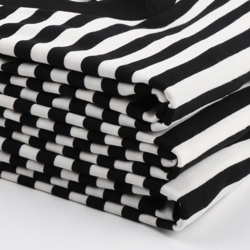 Striped Short Sleeve Simple Men's Versatile T-shirt Loose Top Half Sleeve Slim Striped Navy Skirt