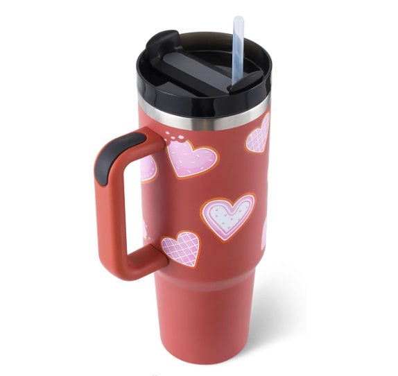 40 Oz Tumbler With Handle Straw Insulated, Stainless Steel Spill Proof Vacuum Coffee Cup Tumbler With Lid Tapered Mug Gifts For Valentine Lover Suitable For Car Gym Office Travel null