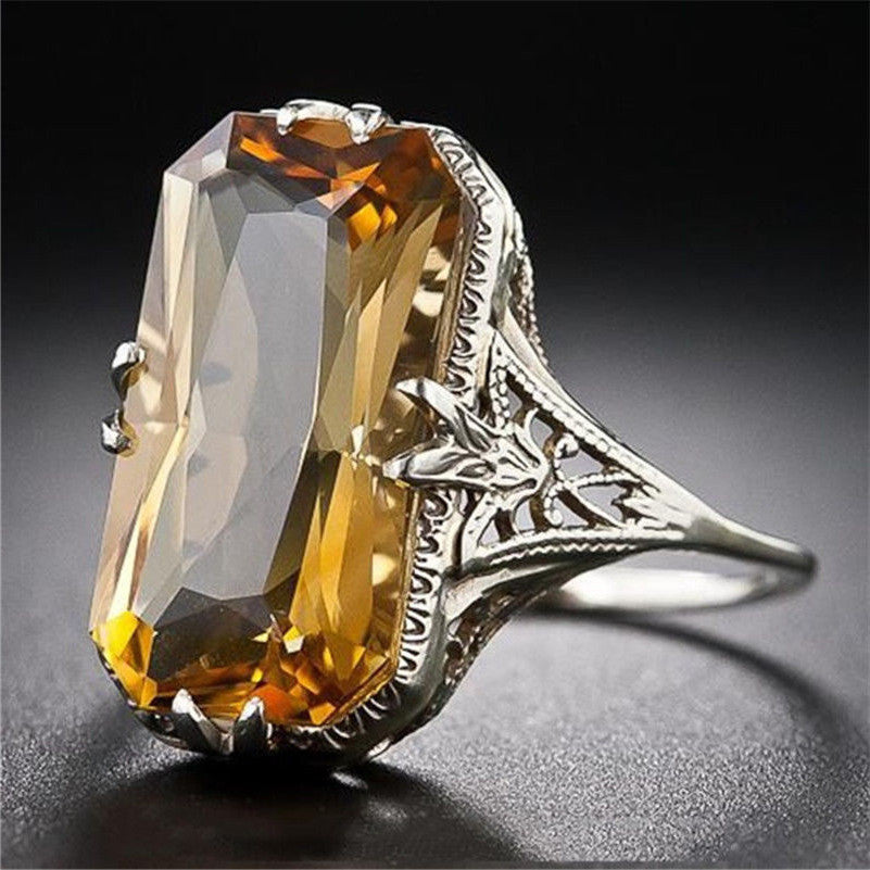 Bague creuse en citrine, style européen et américain