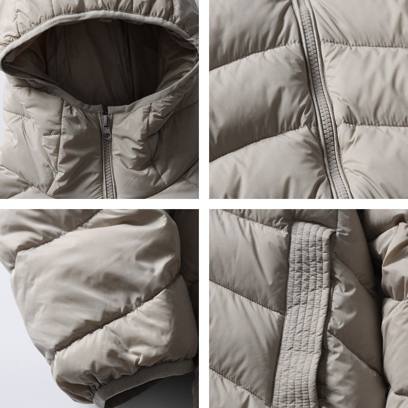 White Duck Down Hooded Ribbed Down Jacket Warm And Versatile