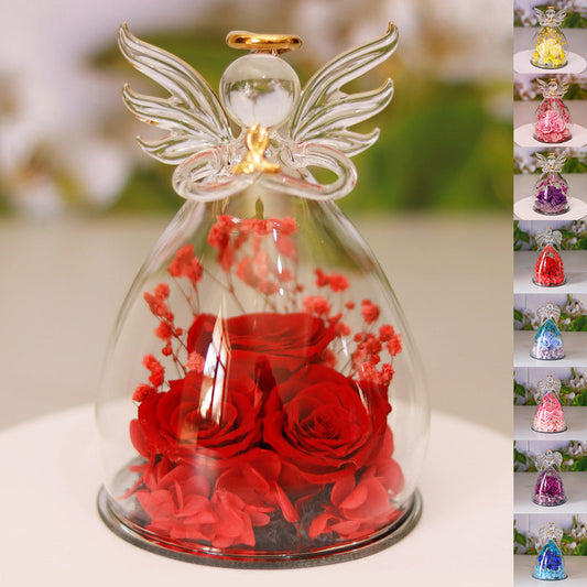 Eternal Flower Gift Box Angel Glass Cover Dried Rose Gift Box For Christmas New Year Valentine's Day Home Decor null