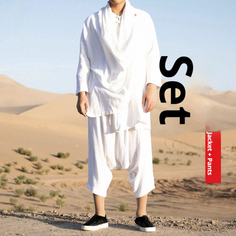 Men's Suit Retro Cotton And Linen Monk Robe