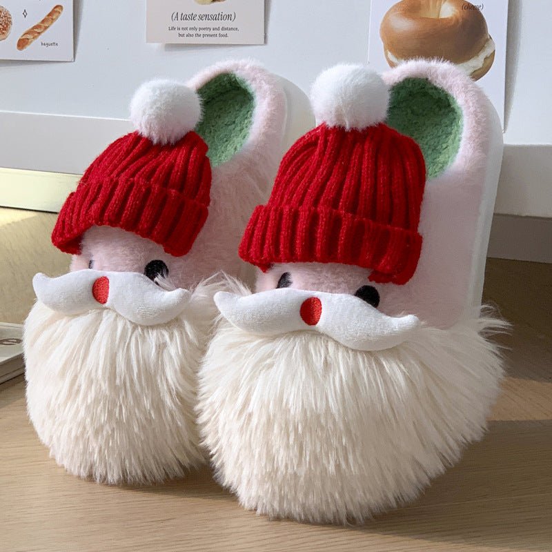 Cute Christmas Santa Claus Home Slippers Winter Warm Indoor Non-slip Floor Plush Shoes For Women null